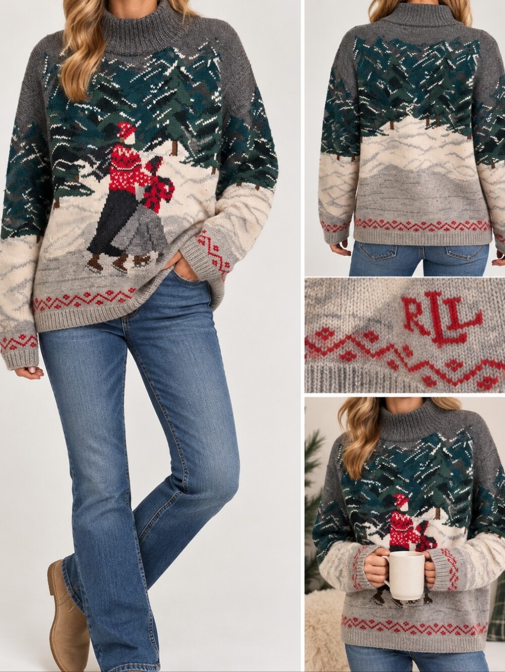 Vintage Lauren Ralph Lauren Hand Knit Ice Skater Wool Sweater M LRL